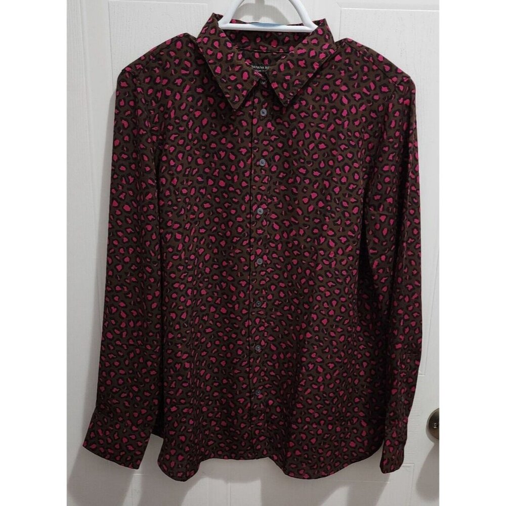 Banana Republic Dillon Classic Fit Long Sleeve Button Up Blouse Leopard Print M
